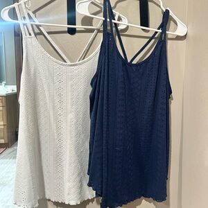 Elegant Lace Women's Tops - White and Navy